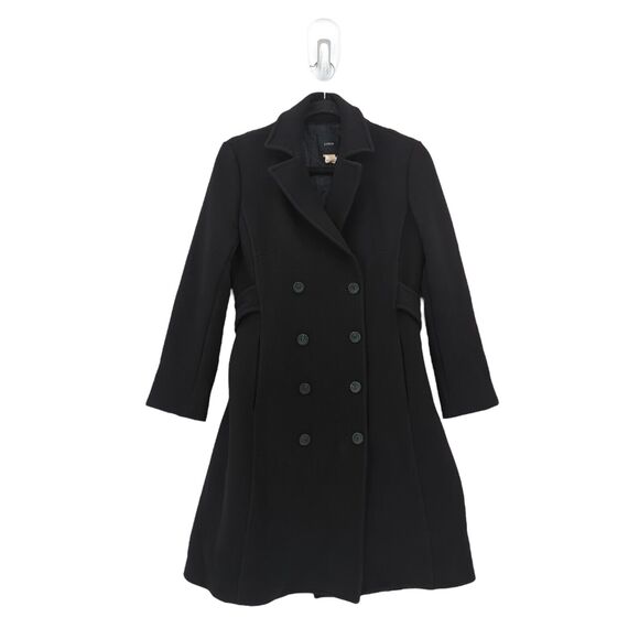 J Crew Women 4 Double Breasted Trench Coat Black Wool Blend Nylon Collar FLAW - Picture 2 of 9